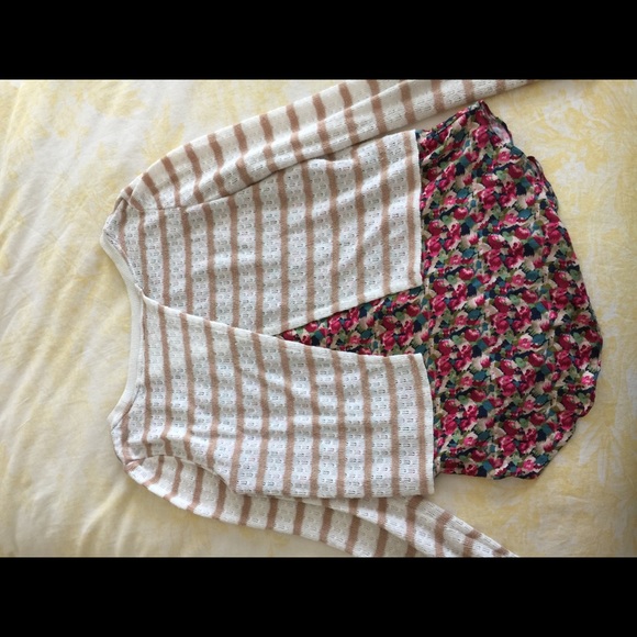 Layered Anthro striped Sweater & floral  shirt - Picture 2 of 2